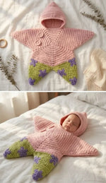 Crocheted Star-shaped Bodysuit Starfish Baby Sleeping Bag Newborn Baby Boy Girl Kids Cartoon Hooded Romper Jumpsuit Bodysuit Clothes Outfits Long Sleeve Playsuit Toddler One Piece Outfit